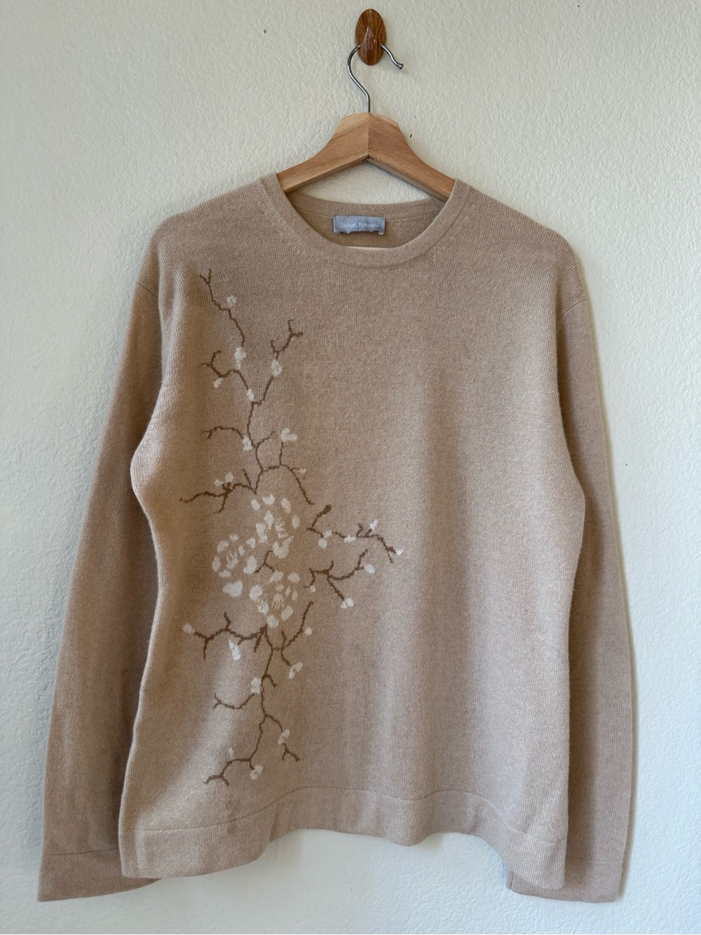 Vintage Didier Ronsard 100% Cashmere Floral Sweater Beige Women’s M
